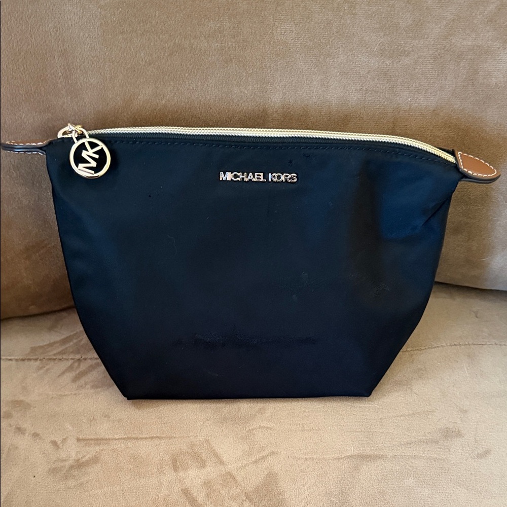 Michael Kors Black Nylon Travel Toiletry Pouch with Gold Hardware